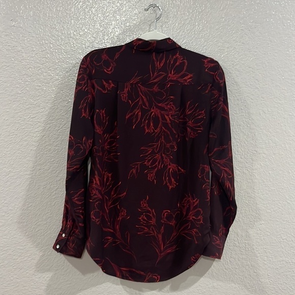 A New Day Brown w Red Floral Button Front LS Blouse Top Womens M 100% Polyester - Picture 11 of 12